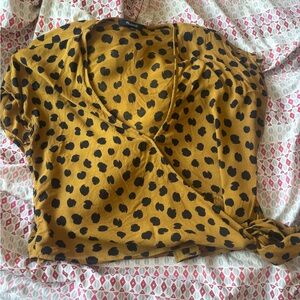 Madewell Cheetah Print Polka Dot Crop Wrap Top Size M